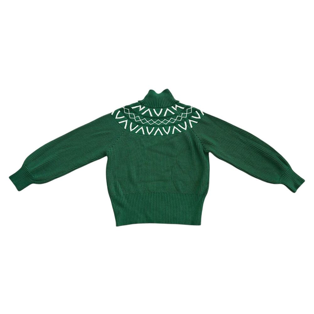 Varley Sweater Womens Small Green Marcie Fair Isle Yoke Knit Pullover Geometric - Picture 4 of 11